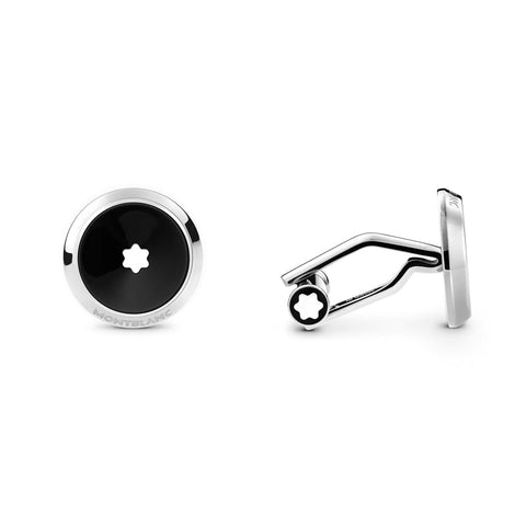 Montblanc Cufflinks Stainless Steel Black Resin Star, 118607