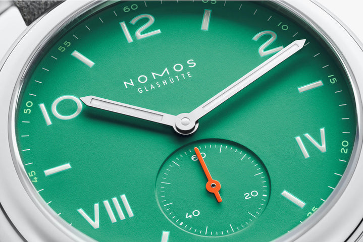 Nomos Glashutte Club Campus Electric Green Steel Back Watch