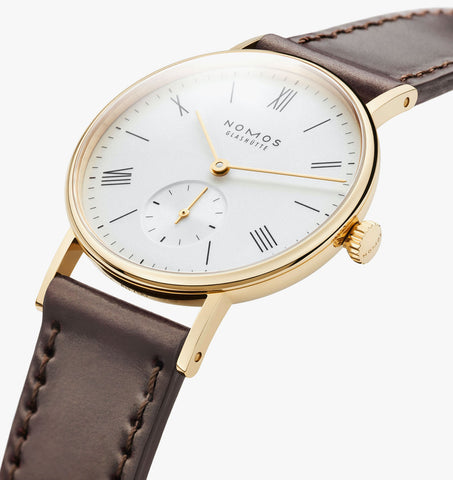 Nomos Glashutte Ludwig 33 Gold Sapphire Crystal Watch