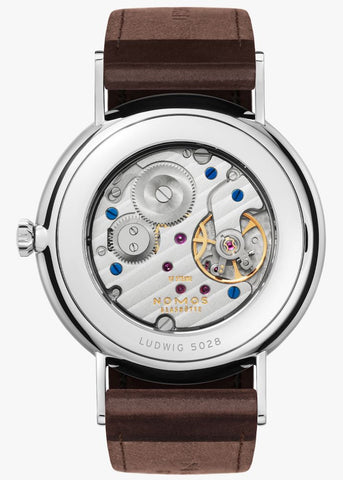 Nomos Glashutte Ludwig 38 White Enamel Sapphire Crystal Watch