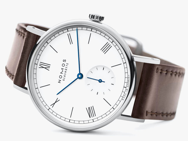 Nomos Glashutte Ludwig 38 White Enamel Sapphire Crystal Watch