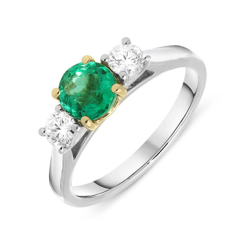 Platinum 0.71ct Emerald Diamond Brilliant Cut Trilogy Ring, PJW-350.