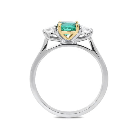 Platinum 0.71ct Emerald Diamond Brilliant Cut Trilogy Ring, PJW-350.