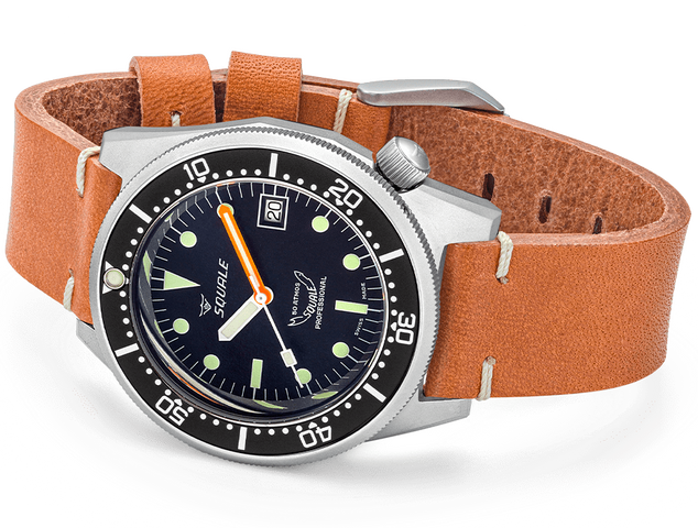 Squale 1521 Black Blasted Leather Watch