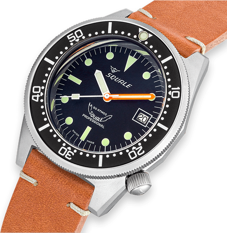 Squale 1521 Black Blasted Leather Watch