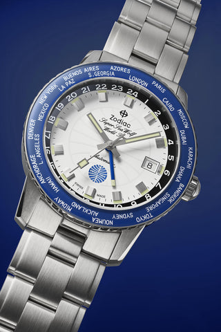 Zodiac Watch Super Sea Wolf World Time GMT Pan Am D