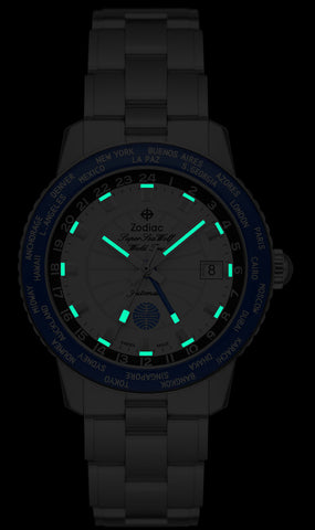 Zodiac Watch Super Sea Wolf World Time GMT Pan Am D