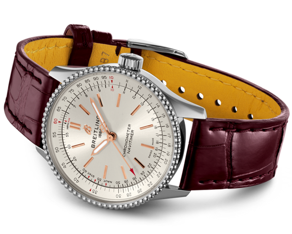 Breitling Watch Navitimer Automatic 35 Silver Burgundy Croco Tang Type