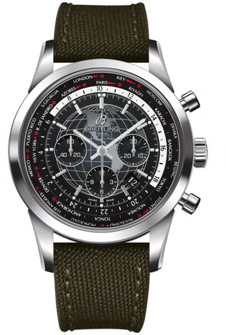 Breitling Watch Transocean Chronograph Unitime Steel Black AB0510U4/BE84/105W
