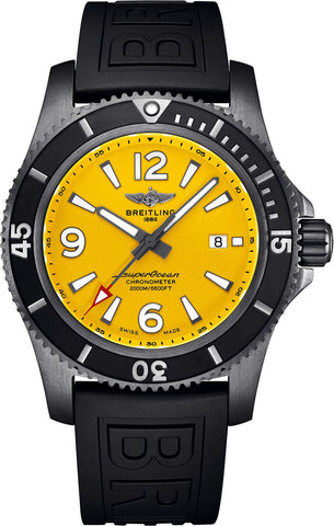Breitling Watch Superocean Automatic 46 Black Steel Yellow Diver Pro III Tang Type M17368D71I1S1