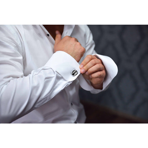 Deakin & Francis Cufflinks Sterling Silver Barrel Striped Onyx Inlay C0167X0004