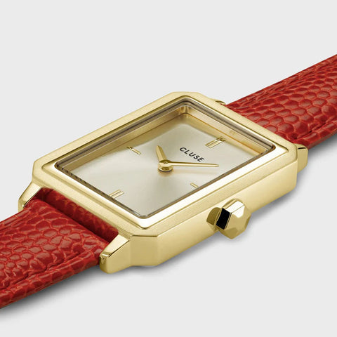 Cluse Fluette Leather Coral Lizard Gold