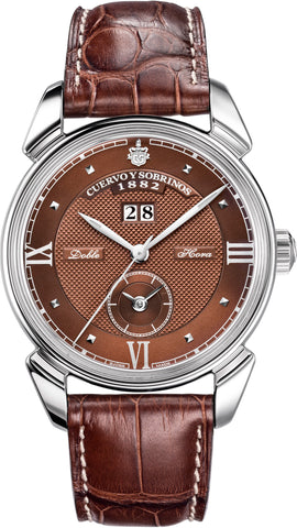 Cuervo y Sobrinos Watch Historiador Dual Time Tobacco Dial 3194D.1T