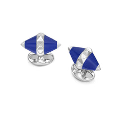 Deakin & Francis Cufflinks Sterling Silver Blue Enamel Pyramid Detail, C1723S02.