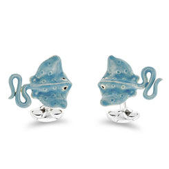 Deakin & Francis Cufflinks Sterling Silver Blue Enamel Stingray, C050004.