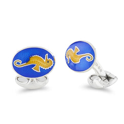 Deakin & Francis Cufflinks Sterling Silver Blue And Yellow Enamel Seahorse, C0117S0210.