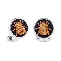 Deakin & Francis Cufflinks Sterling Silver Embroidered Orange Bug, C2058S25.
