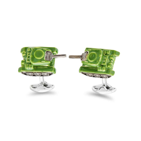 Deakin & Francis Cufflinks Sterling Silver Green Tank, C050008.