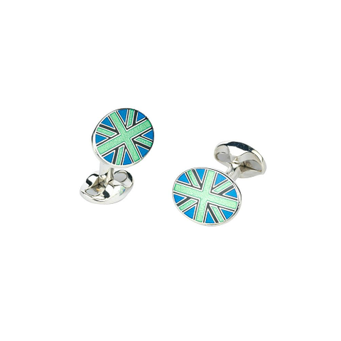 Deakin & Francis Cufflinks Sterling Silver Lime Green, Black And Blue Enamel Union Jack, L0732S642204.