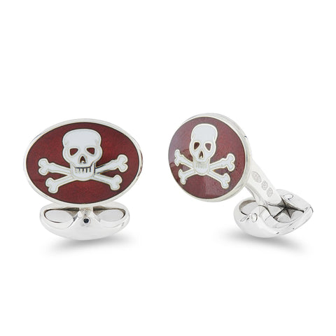 Deakin & Francis Cufflinks Sterling Silver Red Enamel Skull And Cross Bones, C1250S0823.