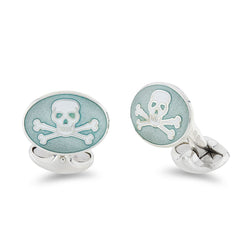 Deakin & Francis Cufflinks Sterling Silver Turquoise Enamel Skull And Cross Bones, C1250S5023.