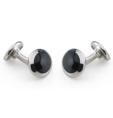 Deakin & Francis Cufflinks Sterling Silver Oval Handcut Onyx Inlay C0166X0004