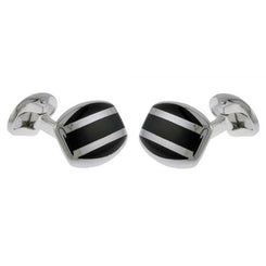 Deakin & Francis Cufflinks Sterling Silver Barrel Striped Onyx Inlay C0167X0004