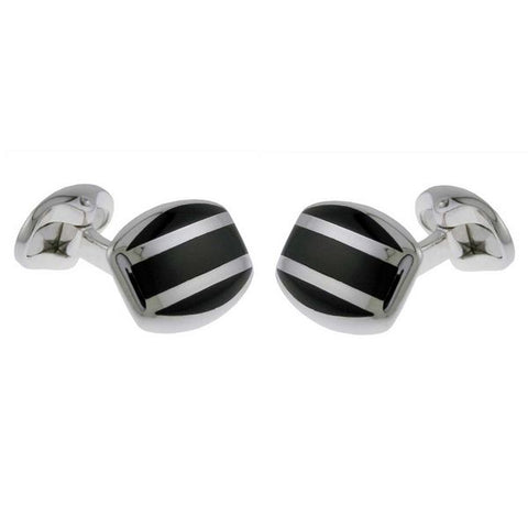 Deakin & Francis Cufflinks Sterling Silver Barrel Striped Onyx Inlay C0167X0004