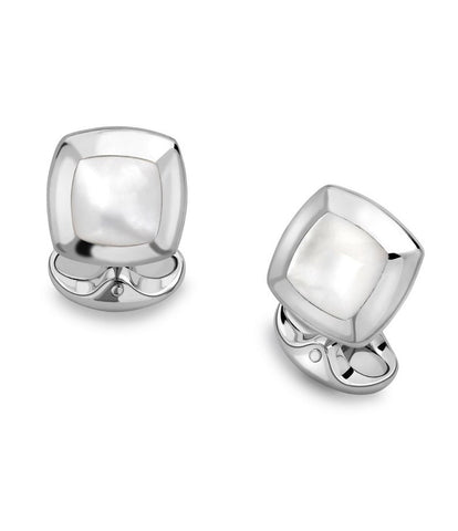 Deakin & Francis Cufflinks Sterling Silver Cushion White Mother of Pearl Inlay C0147X0003