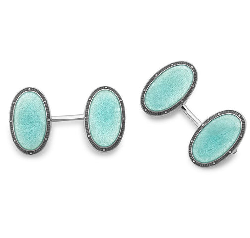 Deakin & Francis Cufflinks Sterling Silver Blue Oval Vitreous Enamel Vintage C1800A85