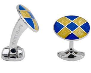 Deakin & Francis Cufflinks Sterling Silver Royal Blue Bright Yellow Patterened Enamel C0213S0210