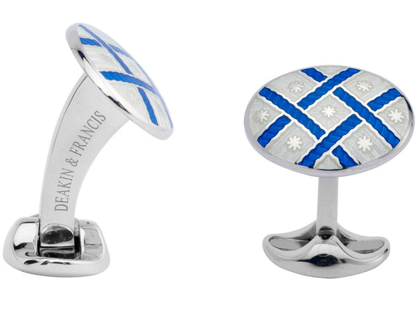 Deakin & Francis Cufflinks Sterling Silver Royal Blue Clear Fancy Pattern Enamel L0667S1602