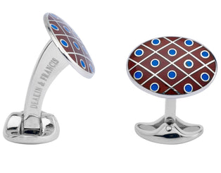 Deakin & Francis Cufflinks Sterling Silver Maroon Red with Royal Blue Spot C0694S0802