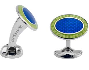 Deakin & Francis Cufflinks Sterling Silver Lime Green Nitric Blue Enamel L0765S6458