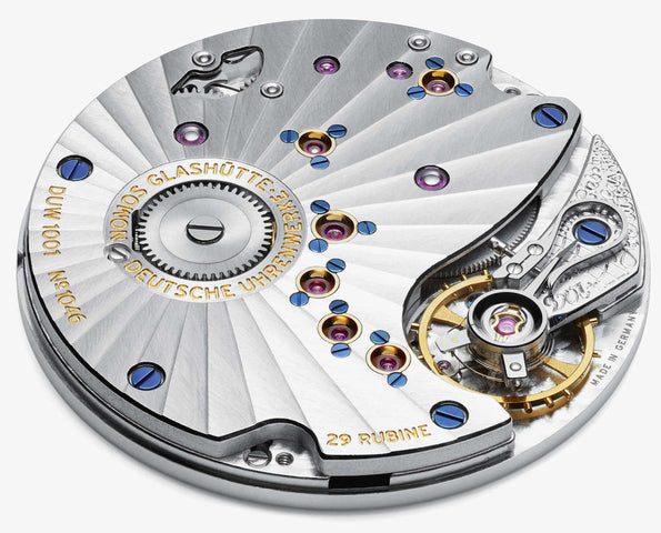 Nomos Glashutte Watch Lambda White Gold Deep Blue Sapphire Crystal