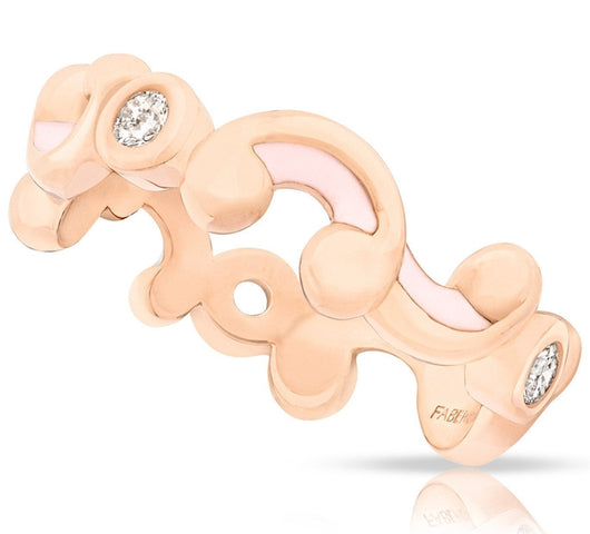 Faberge Rococo 18ct Rose Gold Diamond Pink Enamel Thin Ring 672RG1472
