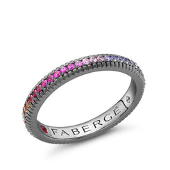 Faberge 18ct White Gold Black Rhodium Plated Multicoloured 2.7mm Fluted Band Ring 3095