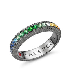 Faberge 18ct White Gold Black Rhodium Plated Multicoloured 5mm Fluted Band Ring 3906