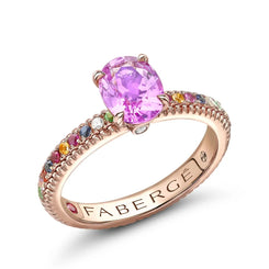 Faberge Colours of Love 18ct Rose Gold Pink Sapphire Multi Gemstone Fluted Ring, 831RG2978