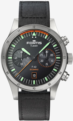 Fortis Watch Flieger F-43 Bicompax On Aviator Strap F.424.0005
