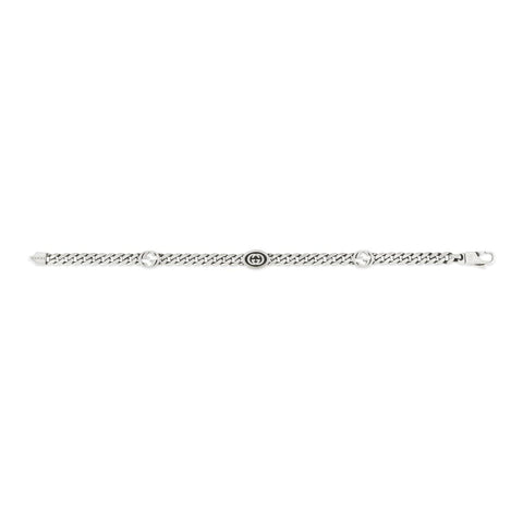 Gucci Interlocking Sterling Silver Black Enamel Chain Bracelet D