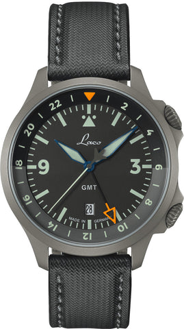 Laco Watch Pilot Frankfurt GMT Schwarz