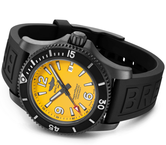 Breitling Watch Superocean Automatic 46 Black Steel Yellow Diver Pro III Tang Type