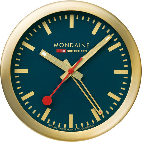 Mondaine Clock Wall & Table Alarm Blue Brushed Gold A997.MCAL.46SBG