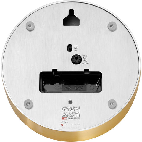 Mondaine Clock Wall & Table Alarm Blue Brushed Gold