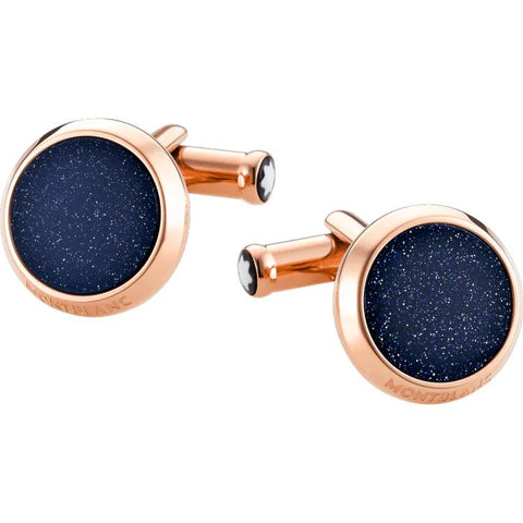 Montblanc Cufflinks Meisterstuck Rose Gold Blue Goldstone Inlay 112908