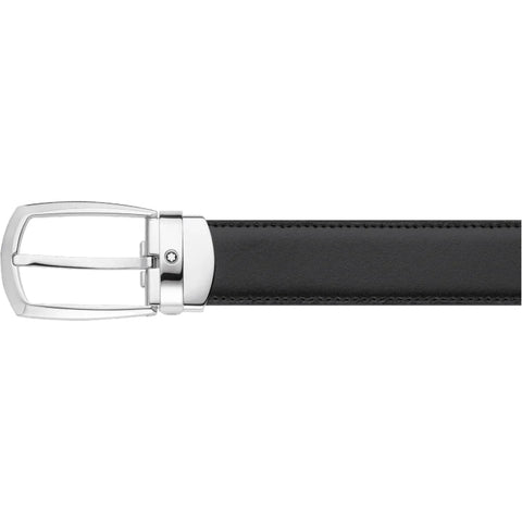 Montblanc Belt Horseshoe Oblong Shiny Palladium Coated Pin Buckle Black Brown 112960