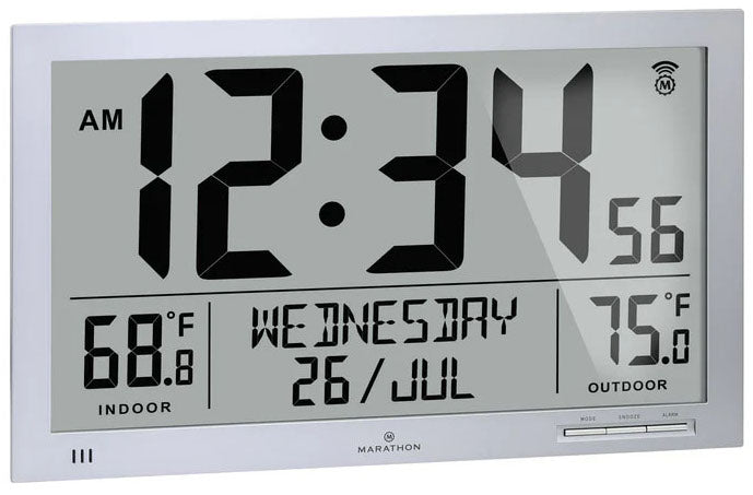 Marathon Clock Slim Atomic Full Calendar Indoor Outdoor Temperature Graphite Grey CL030066-GG-FD-EU1