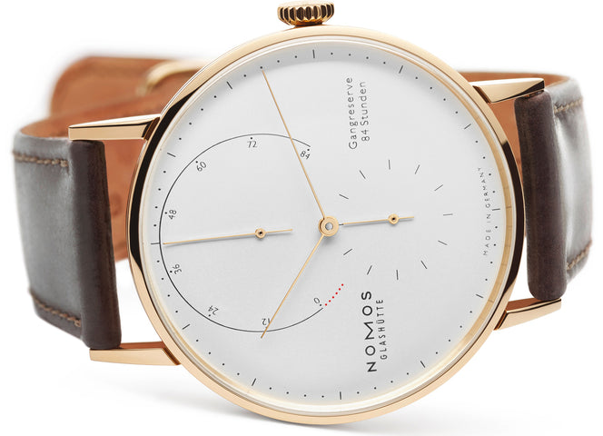 Nomos Glashutte Watch Lambda Rose Gold Sapphire Crystal