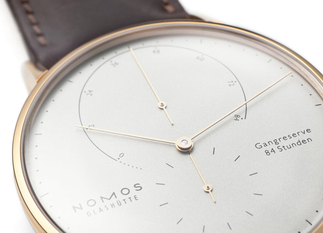 Nomos Glashutte Watch Lambda Rose Gold Sapphire Crystal